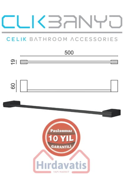 ÇELİK BANYO Paslanmaz Pirinç Titanik 50 Cm Uzun Havluluk Mat Siyah - Resim 2