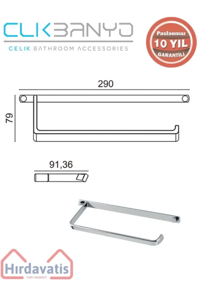 ÇELİK BANYO Paslanmaz Pirinç Mercan Kare Havluluk - Resim 2