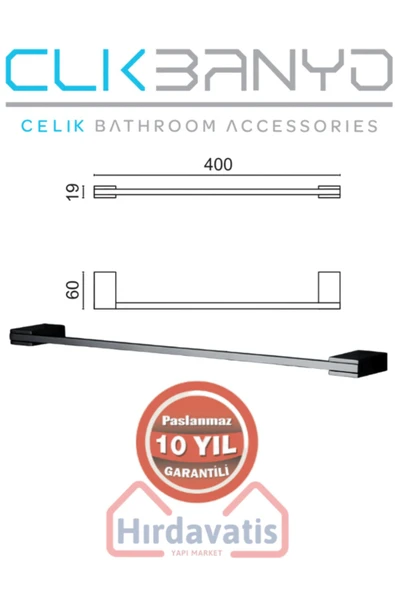 ÇELİK BANYO Paslanmaz Pirinç Titanik 40 Cm Uzun Havluluk Mat Siyah - Resim 2