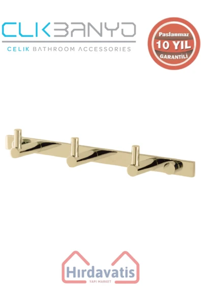 ÇELİK BANYO Paslanmaz Pirinç Mercan 3’lü Askılık Altın Sarı Gold ürün görseli