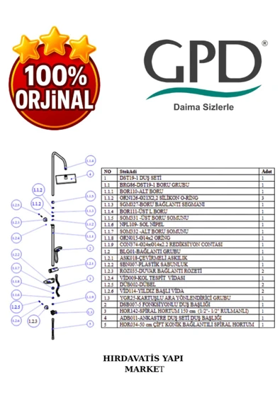 GPD DST24 Duş Seti (5 Fonksiyonlu El Duşu + 250X250) - Resim 5