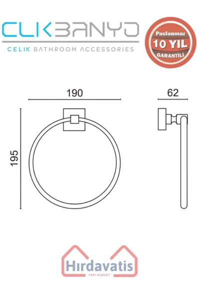 ÇELİK BANYO Paslanmaz Pirinç Kumru Yuvarlak Havluluk Altın Sarı Gold - Resim 2