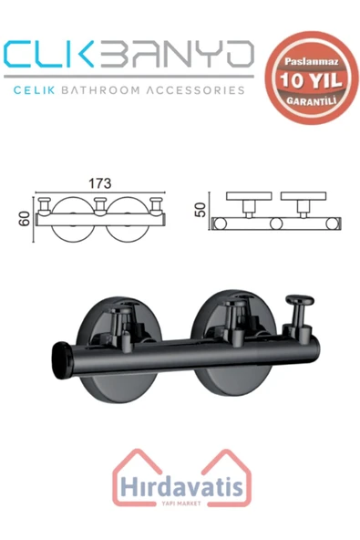 ÇELİK BANYO Paslanmaz Pirinç Flora Askılık Üçlü Mat Siyah - Resim 2