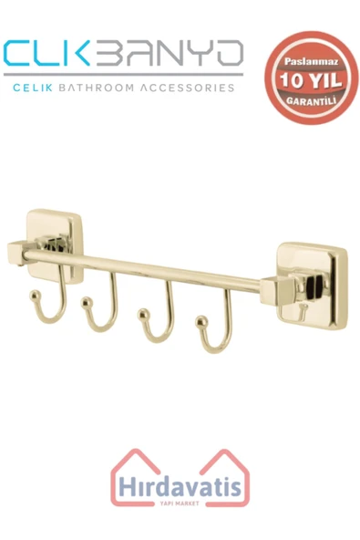 ÇELİK BANYO Paslanmaz Pirinç Kumru Kancalı 4’lü Askılık Altın Sarı Gold ürün görseli
