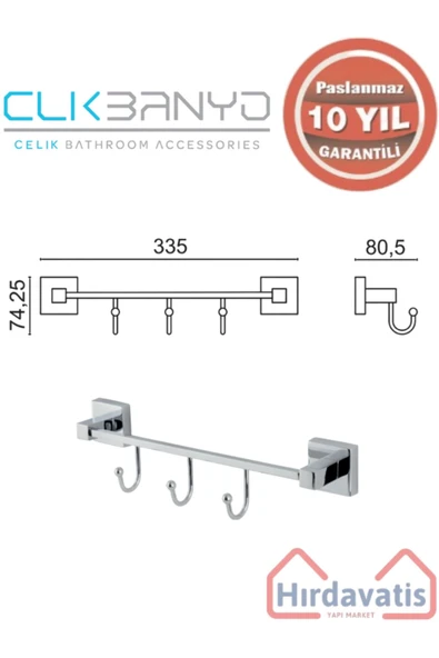 ÇELİK BANYO Paslanmaz Pirinç Tamay 3’lü Askılık - Resim 2