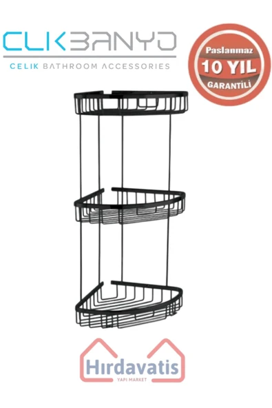 ÇELİK BANYO Paslanmaz Pirinç Zerrin Üçlü 18x18cm Sabunluk Şampuanlık Ve Köşe Süngerlik Mat Siyah - 3