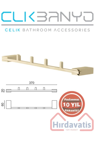 ÇELİK BANYO Paslanmaz Pirinç Titanik 4'lü Askılık Havlu Askısı Altın Gold ürün görseli