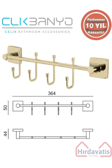 ÇELİK BANYO Paslanmaz Pirinç Vizyon Çıkmalı 4’lü Askılık Altın Sarı Gold ürün görseli