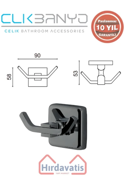 ÇELİK BANYO Paslanmaz Pirinç Kumru 2’li Bornozluk Mat Siyah - 2