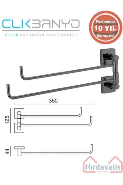 ÇELİK BANYO Paslanmaz Pirinç Vizyon 2’li Döner Havluluk Mat Siyah - Resim 2