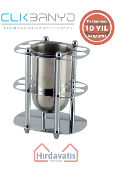 ÇELİK BANYO Paslanmaz Pirinç Desen Metal Set Üstü Krom Bardaklı Fırçalık ürün görseli 1