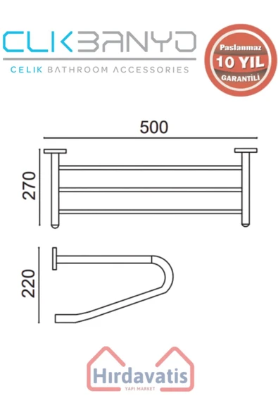 ÇELİK BANYO Paslanmaz Pirinç Flora Destekli Raf Havluluk 50cm Altın Sarı Gold - Resim 2