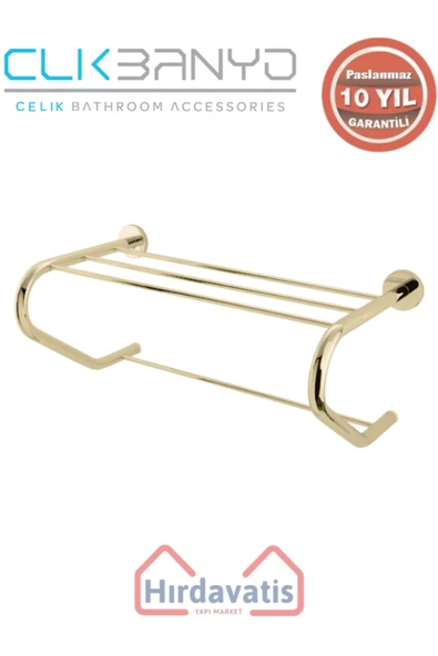 ÇELİK BANYO Paslanmaz Pirinç Flora Destekli Raf Havluluk 50cm Altın Sarı Gold ürün görseli 1