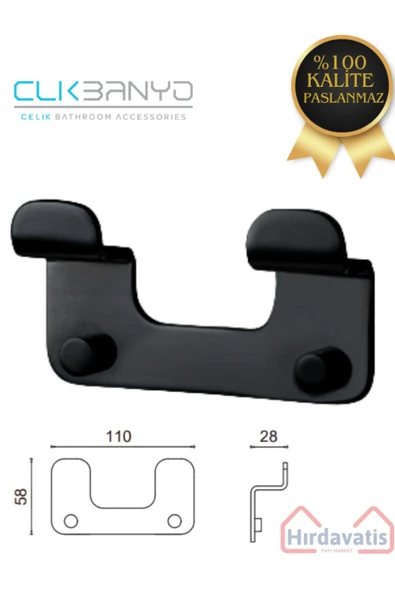 ÇELİK BANYO Paslanmaz Çelik Paris Mat Siiyah 2'li Askılık Havluluk Banyo Askısı ürün görseli 1