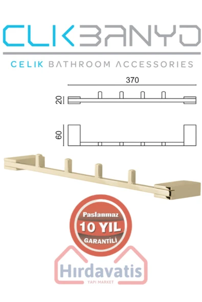 ÇELİK BANYO Paslanmaz Pirinç Titanik 4'lü Askılık Havlu Askısı Altın Gold - Resim 2