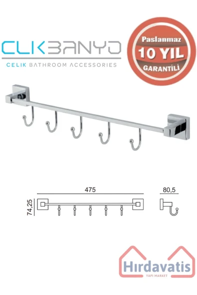 ÇELİK BANYO Paslanmaz Pirinç Tamay 5’li Askılık ürün görseli 1