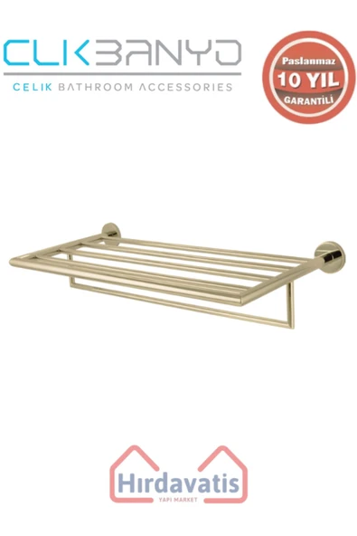 ÇELİK BANYO Paslanmaz Pirinç Flora Raf Havluluk 60cm Altın Sarı Gold ürün görseli