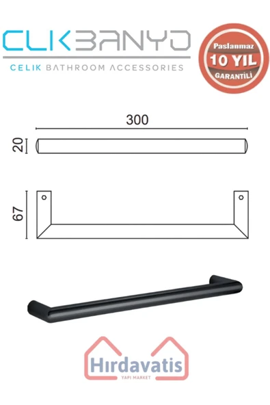 ÇELİK BANYO Paslanmaz Pirinç Flora Küvet Kolu Rozetsiz 30cm Mat Siyah - Resim 2