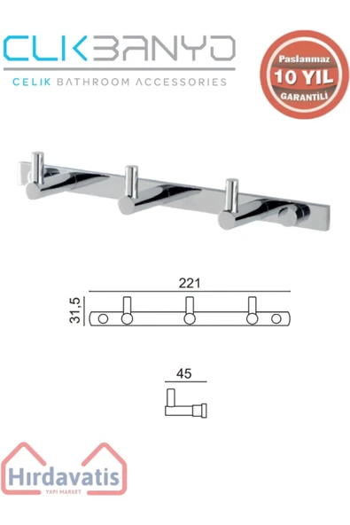 ÇELİK BANYO Paslanmaz Pirinç Mercan 3’lü Askılık ürün görseli