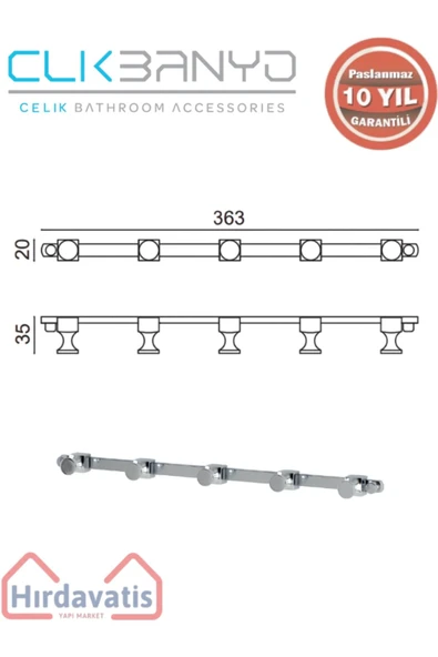 ÇELİK BANYO Paslanmaz Pirinç Mercan 5’li Askılık - Resim 2