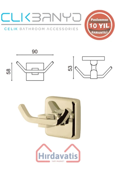 ÇELİK BANYO Paslanmaz Pirinç Kumru 2’li Bornozluk Altın Sarı Gold - Resim 2