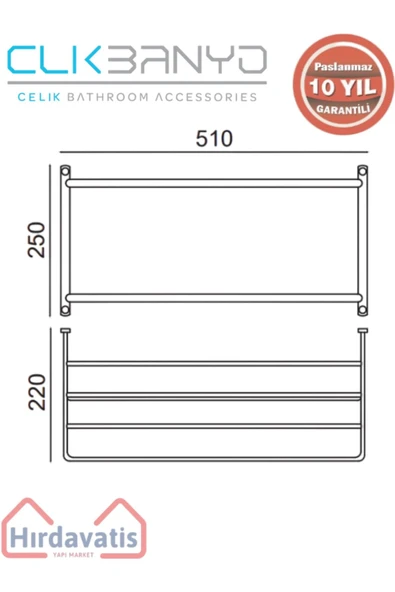 ÇELİK BANYO Paslanmaz Pirinç Mercan 2’li Havluluk 50cm - Resim 2