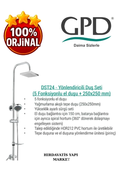 GPD DST24 Duş Seti (5 Fonksiyonlu El Duşu + 250X250) - Resim 4