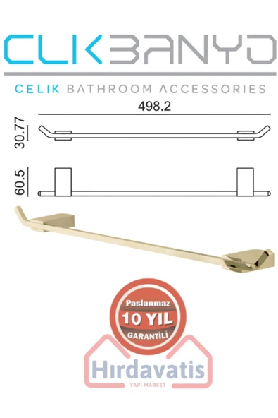 CLK BANYO Paslanmaz Pirinç Titanik 50cm Uzun Havluluk Altın Gold - Resim 2