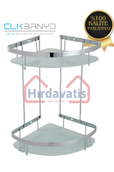 CLK BANYO Paslanmaz Çelik Zerrin Camlı 2’li 19x19 Cm Şampuanlık Banyo Rafı Süngerlik ürün görseli