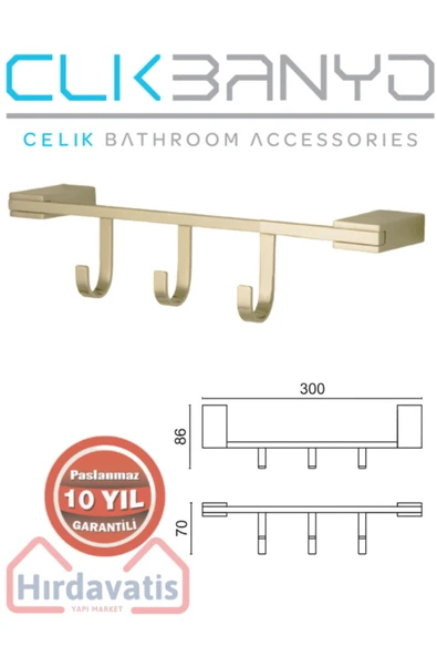 ÇELİK BANYO Havlu Askısı Paslanmaz Pirinç Titanik 3'lü Askılık Altın Gold ürün görseli