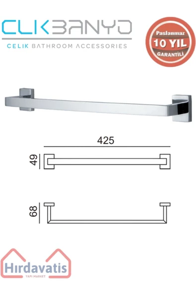 ÇELİK BANYO Paslanmaz Pirinç Kenzo Uzun Havluluk 40cm ürün görseli