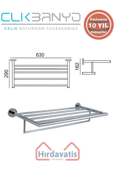 ÇELİK BANYO Paslanmaz Pirinç Flora Raf Havluluk 60cm - Resim 2