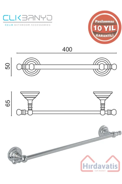 ÇELİK BANYO Paslanmaz Pirinç Ottoman Uzun Havluluk 50cm - Resim 2