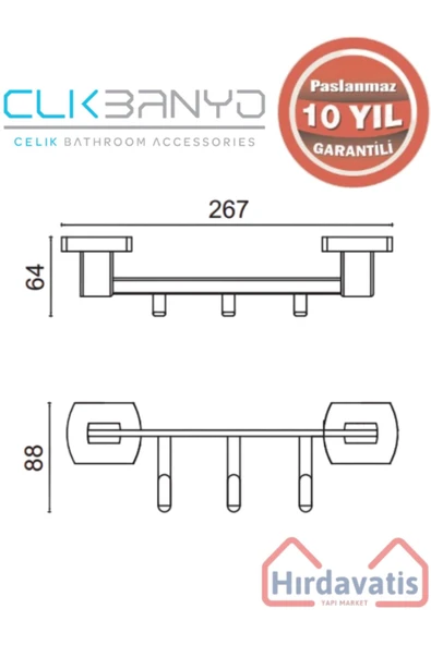 ÇELİK BANYO Paslanmaz Pirinç Milano 3’lü Askılık - Resim 2