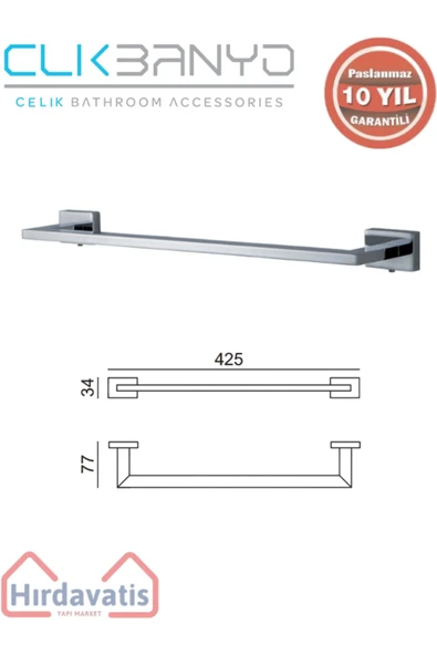 ÇELİK BANYO Paslanmaz Pirinç Kenzo Uzun Havluluk 40cm ürün görseli 1