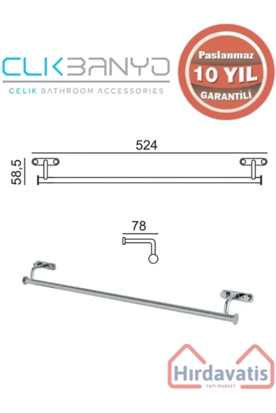 ÇELİK BANYO Paslanmaz Pirinç Vera Uzun Havluluk 50cm - Resim 2