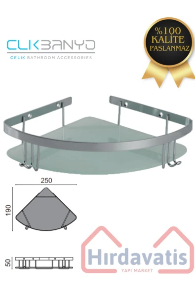 CLK BANYO Çelik Zerrin Camlı 1’li 19x19 Cm Şampuanlık Banyo Rafı Süngerlik ürün görseli