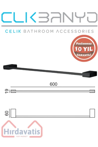 ÇELİK BANYO Paslanmaz Pirinç Titanik 60 Cm Uzun Havluluk Mat Siyah ürün görseli