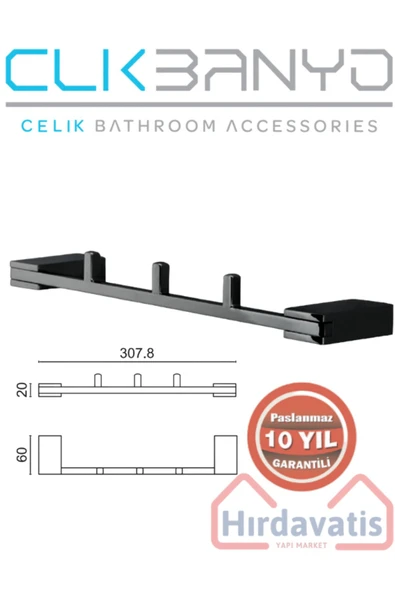 CLK BANYO Paslanmaz Pirinç Mat Siyah Titanik 3'lü Set Askılık ürün görseli