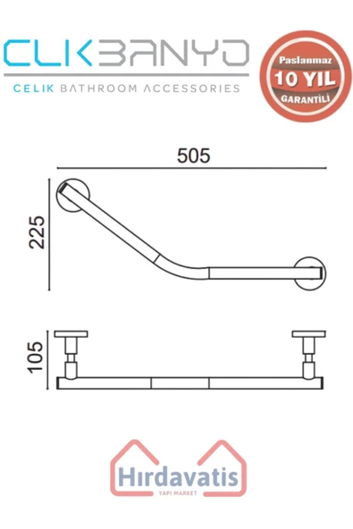 ÇELİK BANYO Paslanmaz Pirinç Flora Küvet Tutamağı Düz 40cm Mat Siyah - Resim 2