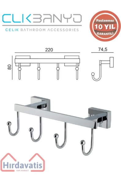 ÇELİK BANYO Paslanmaz Pirinç Kenzo 4’lü Askılık - Resim 2