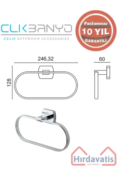 ÇELİK BANYO Paslanmaz Pirinç Milano Oval Havluluk - Resim 2