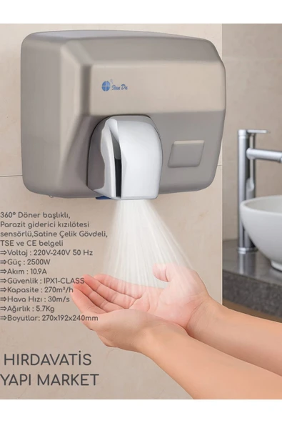 Xinda 360º DÖNER BAŞLIK FOTOSELLİ DÖNER BAŞLIKLI EL KURUTMA MAKİNESİ PARAZİT GİDERİCİ KIZILÖTESİ SENSÖRLÜ - Resim 2