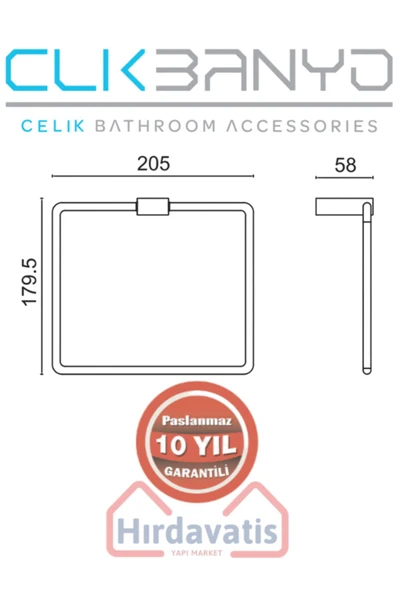 ÇELİK BANYO Paslanmaz Pirinç Titanik Kare Havluluk Mat Siyah - Resim 2