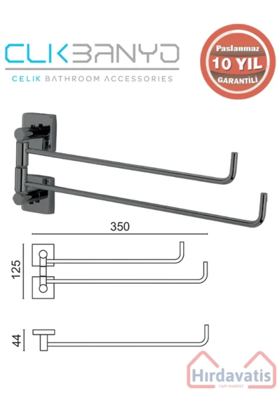 ÇELİK BANYO Paslanmaz Pirinç Vizyon 2’li Döner Havluluk Mat Siyah ürün görseli