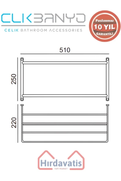 ÇELİK BANYO Paslanmaz Pirinç Mercan 2’li Havluluk 50cm Mat Siyah - Resim 2
