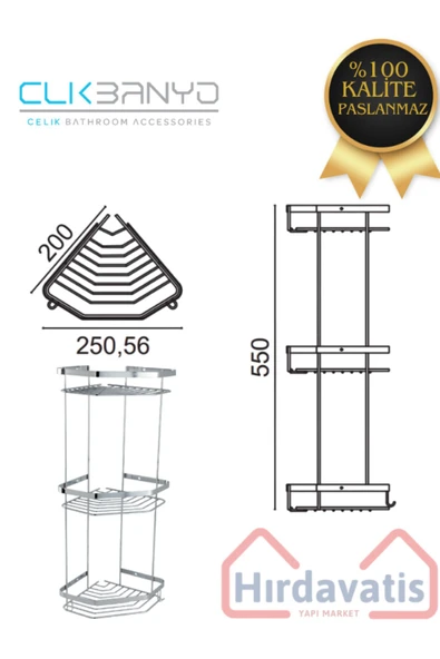 CLK BANYO Çelik Erpa 3’lü 19x19 Cm Şampuanlık Köşe Süngerlik - Resim 2
