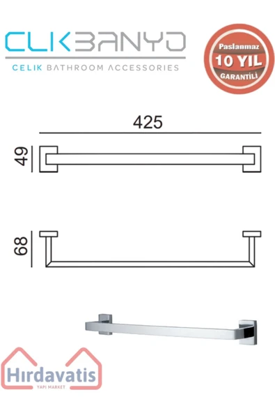 ÇELİK BANYO Paslanmaz Pirinç Kenzo Uzun Havluluk 40cm - Resim 2
