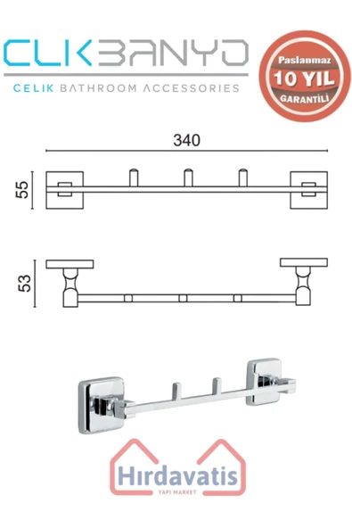 ÇELİK BANYO Paslanmaz Pirinç Kumru 3’lü Askılık - Resim 2