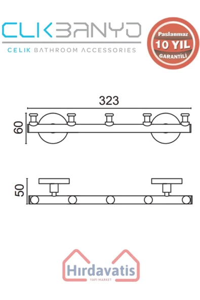 ÇELİK BANYO Paslanmaz Pirinç Flora Askılık Beșli - Resim 2